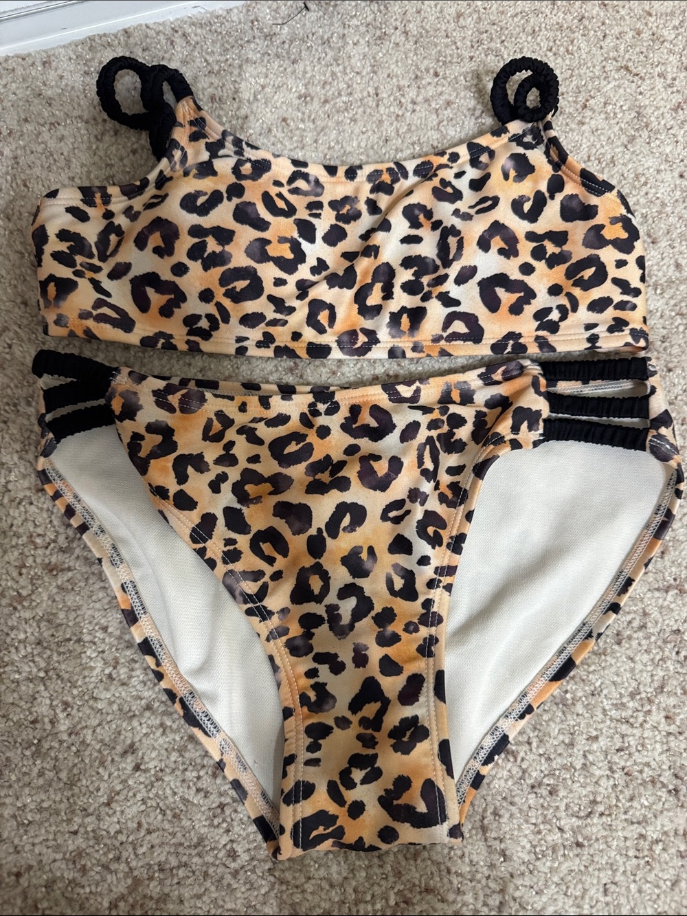 Target Girls Leopard Print Bikini Top and Bottoms - Tan, Black